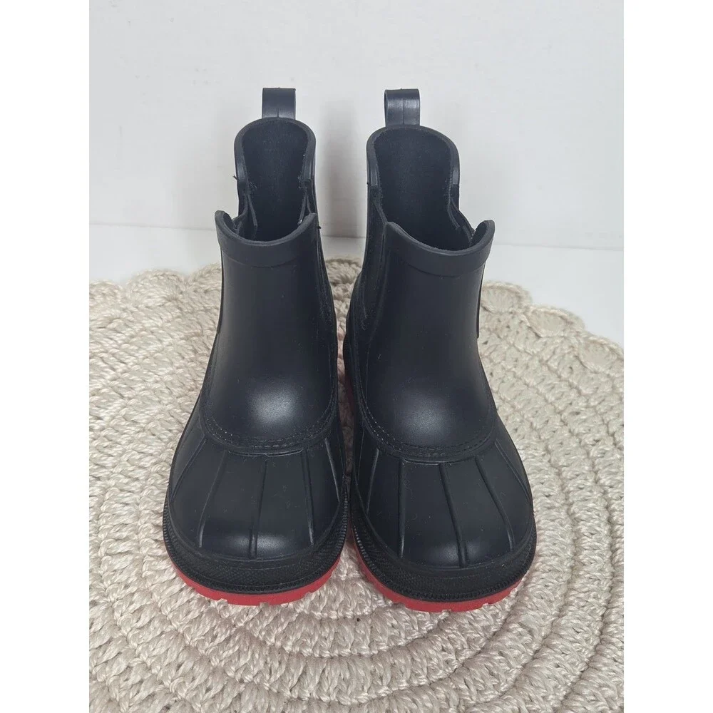 Sperry Toddler Chelsea Rain Boots SIZE 7 Black Red Rubber Wellies Water Slip on